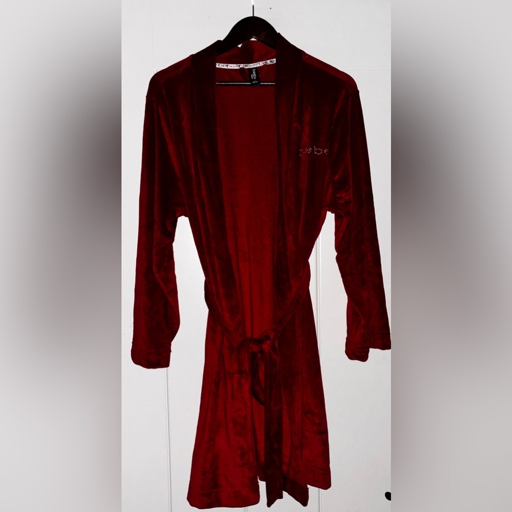 Bebe Crystal Velour Logo Embellished Sash Tie Plush Robe Women 1X Luxe Lounge